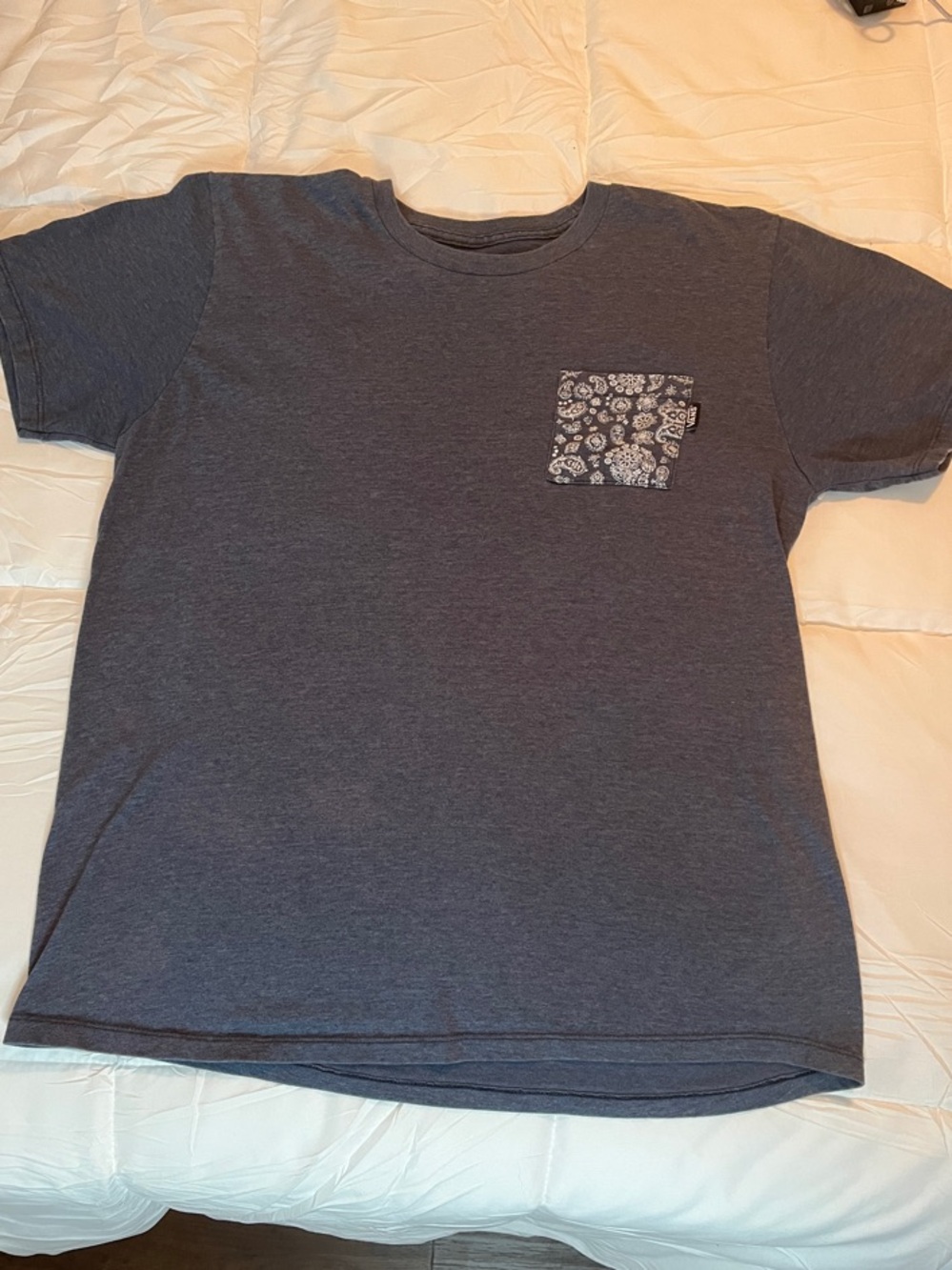 Boy Vans Heather Navy Short Sleeve Tee with Patterned Chest Pocket